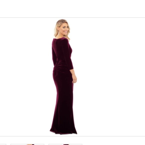 Xscape Women's Neck Ruffle-Front Long-Sleeve Gown - Maroon - Picture 2 of 2